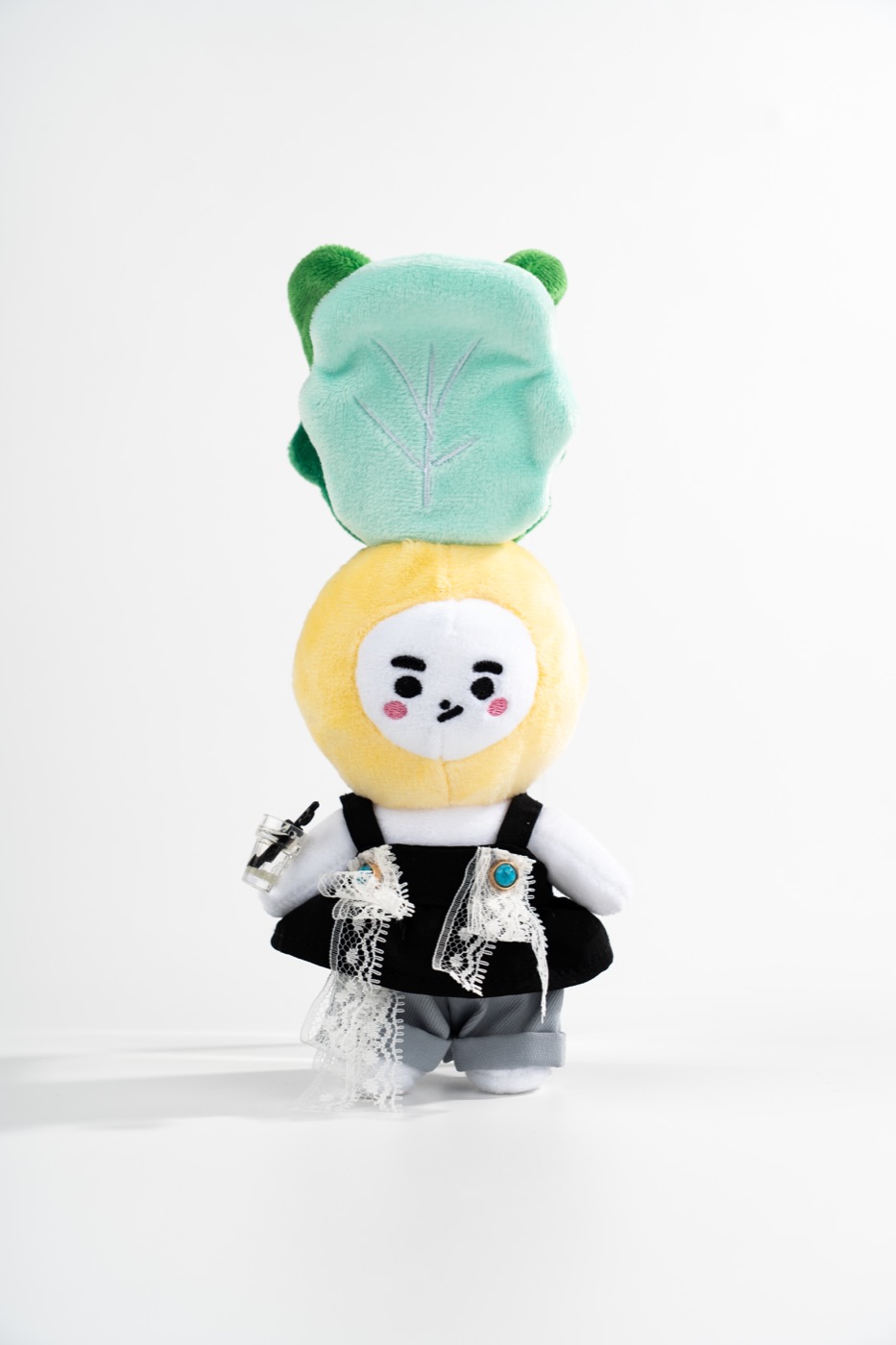Close view of a custom plush product character sample